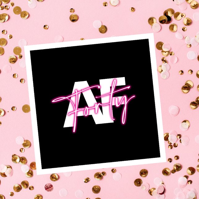 Black Pink Forty AF 40th Birthday Paper Napkins (Creator Uploaded)
