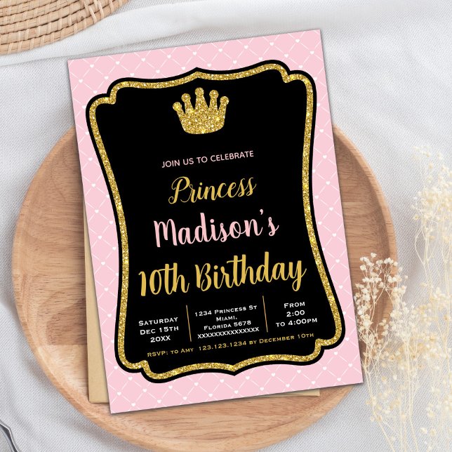 Black Pink Fram Crown Princess Invitations (Black Pink Fram Crown Princess Invitations)