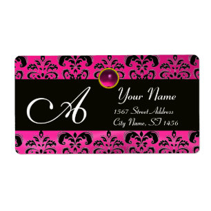 BLACK PINK FUCHSIA  DAMASK ,AMETHYST MONOGRAM