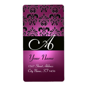 BLACK PINK FUCHSIA PURPLE AMETHYST DAMASK MONOGRAM