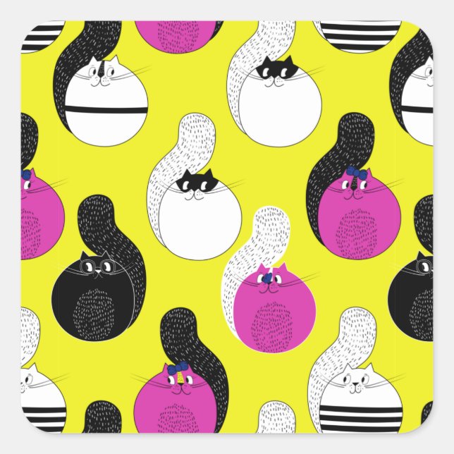 Black Pink Funny Nautical Cats  Square Sticker (Front)