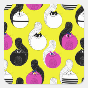 Black Pink Funny Nautical Cats Square Sticker