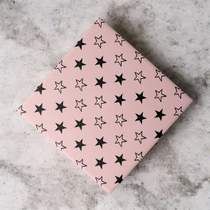 Black Pink Geometric Stars Pattern Tile