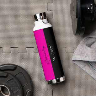 Black Pink Geometry Minimal Custom Name Fitness Water Bottle