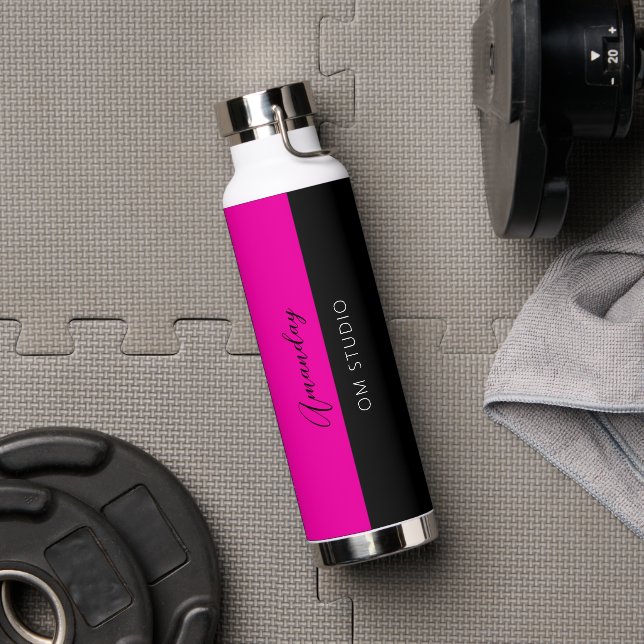 Black Pink Geometry Minimal Custom Name Fitness  Water Bottle (Gym)