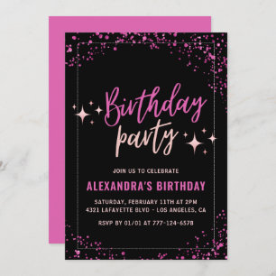 Black Pink Glam Glitter 81st birthday party Invitation