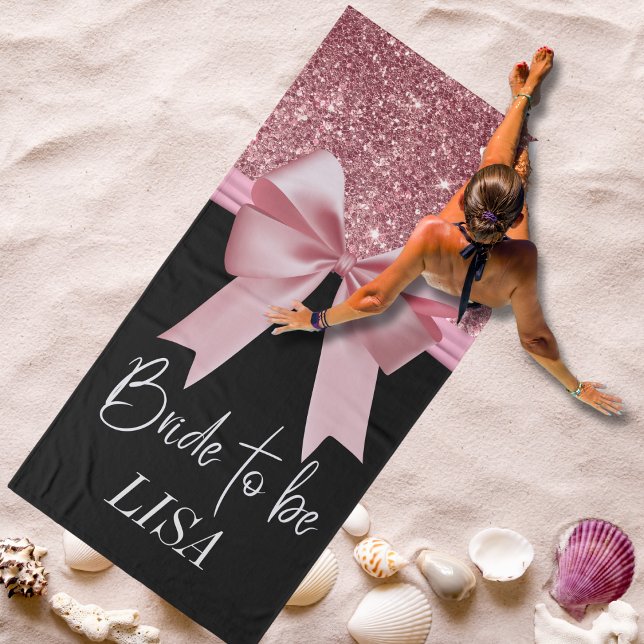 Black & Pink Glitter Bow Personalised bride Towel (Creator Uploaded)