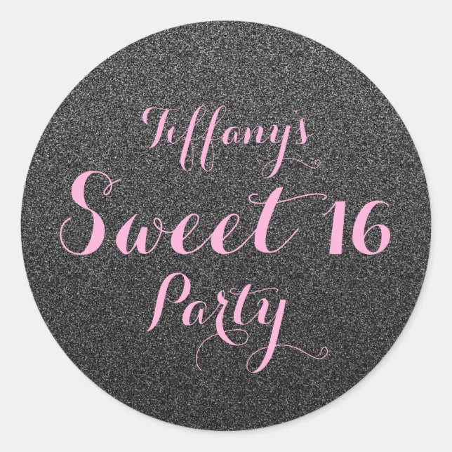 Black Pink Glitter Faux Ombre Sweet 16 Sticker (Front)