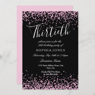 Black Pink Glitter Girls 30th Birthday Party Invitation