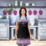 Black pink glitter monogram initials name  apron<br><div class="desc">A black background,  decorated with pink faux glitter dust.  Personalise and add your monogram initials and name. Modern block letters.</div>