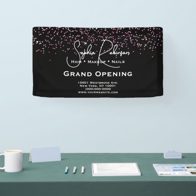 Black & Pink Glitter Salon Grand Opening Banner (Tradeshow)