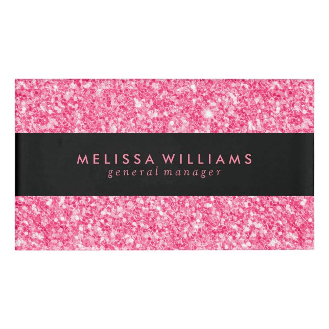 Black & Pink Glitter Texture Name Tag (Front)