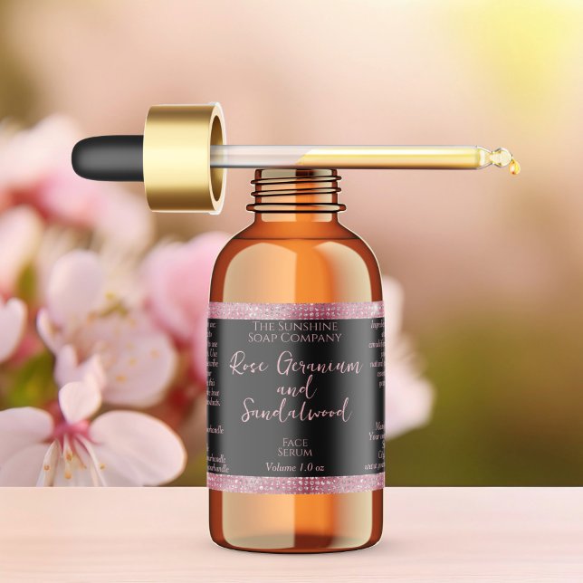 Black Pink Glitter Waterproof Dropper Bottle Label (Creator Uploaded)