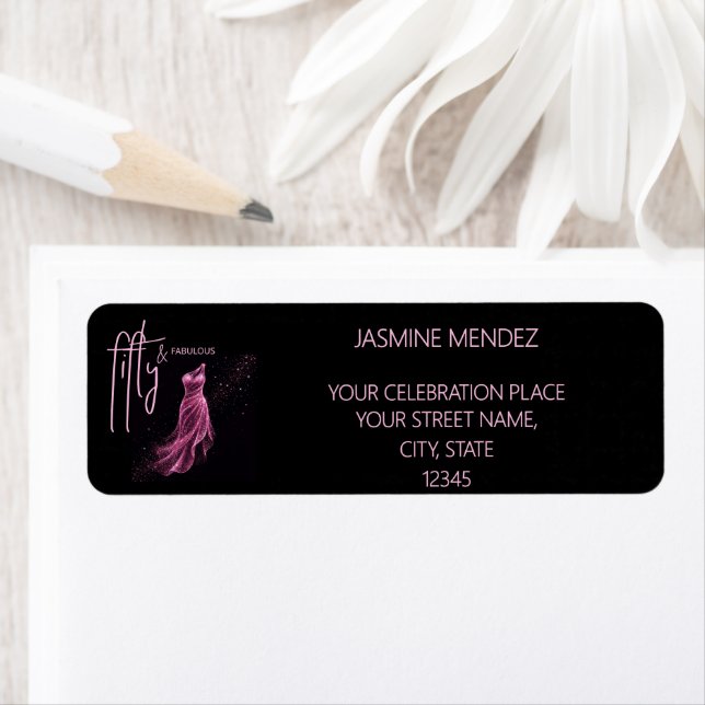 Black Pink Glittery 50 Birthday Return Address (Insitu)