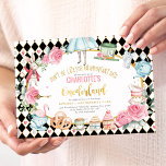 Black Pink Gold Alice in Onederland Birthday Tea Invitation<br><div class="desc">Celebrate your little girl's birthday with this whimsical Alice in Wonderland themed invitation</div>