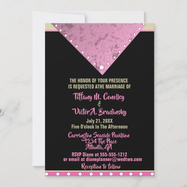 Black, Pink & Gold Elegant Modern Wedding Invitation (Front)