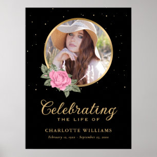 Black Pink Gold Floral Funeral Sign