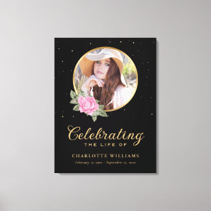 Black Pink Gold Floral Funeral Welcome Sign
