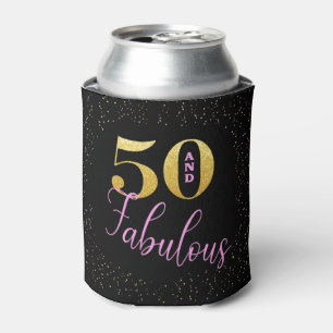 Black Pink Gold Glitter Fifty And Fabulous B'day Can Cooler
