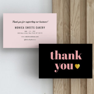 black pink gold heart thank you business card