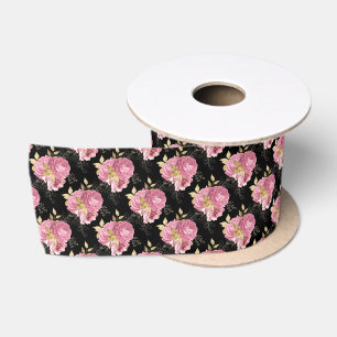 Black Pink Gold Vintage Floral 3-Inch Satin Ribbon