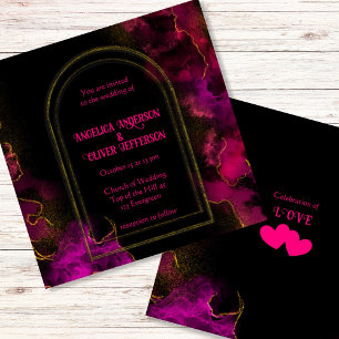 Black Pink Gold Wedding  Invitation