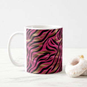 Black Pink Gold Zebra Stripes Animal Print Pattern Coffee Mug