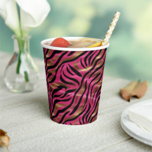 Black Pink Gold Zebra Stripes Animal Print Pattern Paper Cups