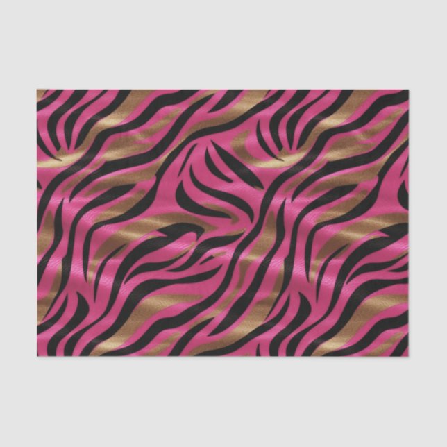 Black Pink Gold Zebra Stripes Animal Print Pattern Tissue Paper (Front)
