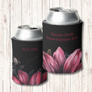 Black Pink Gothic Flower Annual Halloween Party Can Cooler