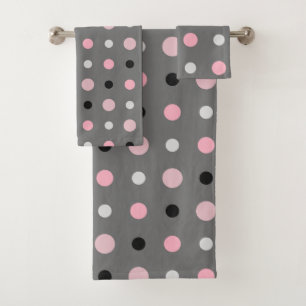 Black, pink, gray and white dots bath towel set