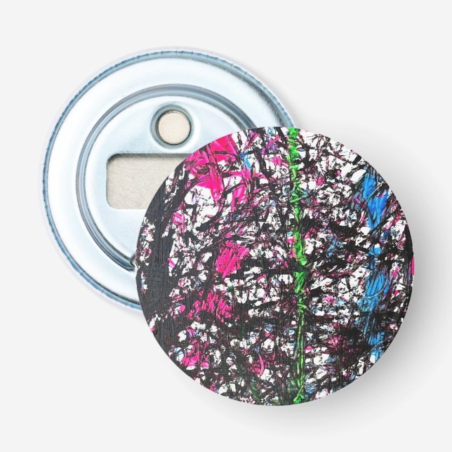 Black, Pink, Green, Blue Marble Artwork Bottle Opener (Front)