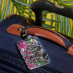 Black, Pink, Green, Blue Marble Artwork Luggage Tag