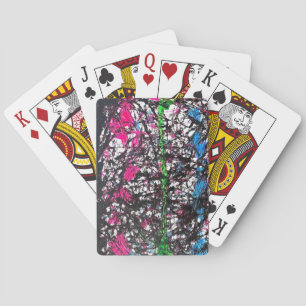 Black, Pink, Green, Blue Marble Artwork Playing Cards