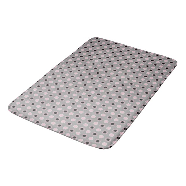 Black, pink, grey and white dots bath mat (Angled)