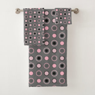 Black, pink, grey and white dots bath towel set