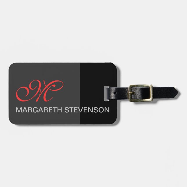 Black Pink Grey Script Customise Name Luggage Tag (Front Horizontal)