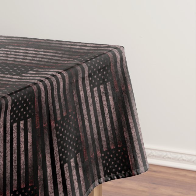 Black Pink Grunge Vintage American Flag Pattern Tablecloth (In Situ)