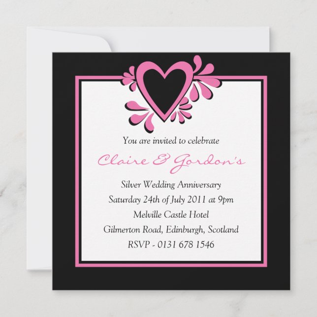 Black & Pink Heart Anniversary Party Invitation (Front)