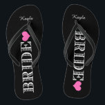 Black/Pink Heart Bride's Jandals<br><div class="desc">Fun,  custom pink and black bridal wedding flip flops.</div>