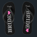 Black/Pink Heart Bride's Jandals<br><div class="desc">Fun,  custom pink and black bridal wedding flip flops.</div>