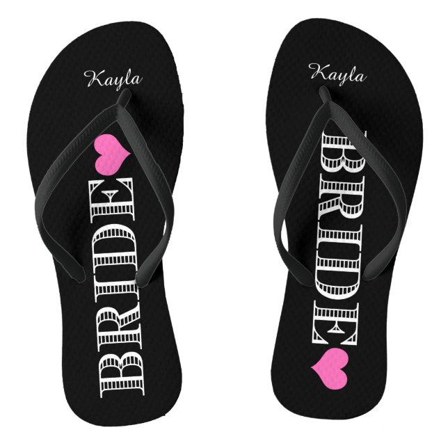 Black/Pink Heart Bride's Jandals (Footbed)