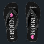 Black/Pink Heart Groom's Jandals<br><div class="desc">Fun,  custom wedding flip flops</div>