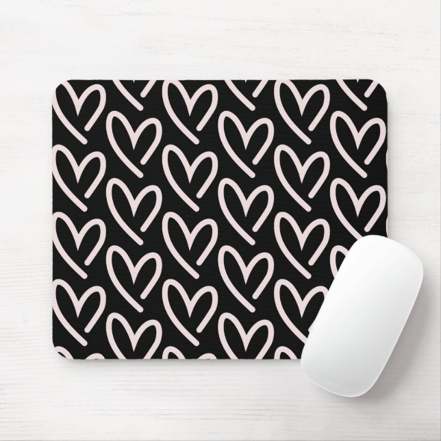 Black & Pink Heart Mouse Pad (With Mouse)