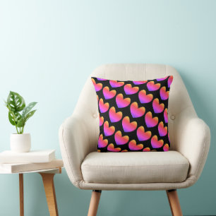 Black & Pink Heart Pattern I Love you Throw Pillow