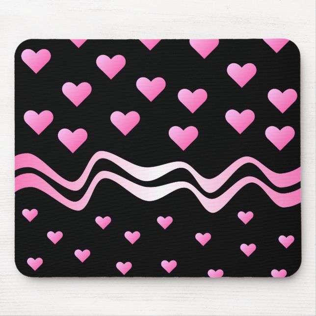 Black Pink Hearts and Ribbons Mouse Pad (Front)