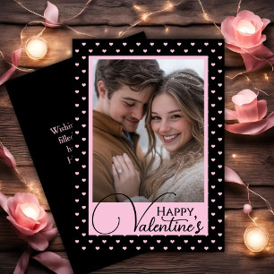 Black & Pink Hearts Happy Valentine's Custom Photo Holiday Card