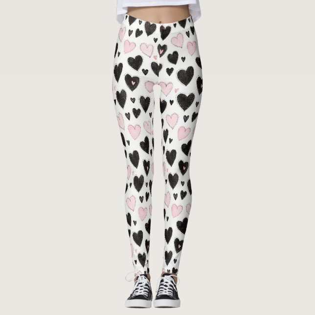 Black Pink Hearts Leggings (Front)