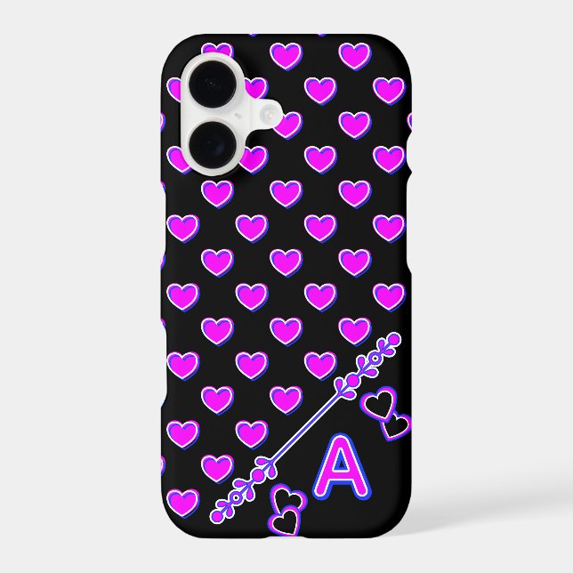 Black Pink Hearts Pattern Custom Monogram (Back)
