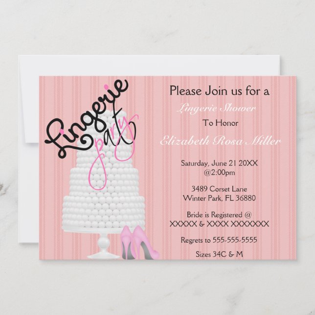 Black & Pink Heels Lingerie Bridal Shower Invite (Front)